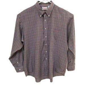 Orvis Men's XXL Checkered Long Sleeve Button Down Dress Shirt Red Blue Plaid 2XL